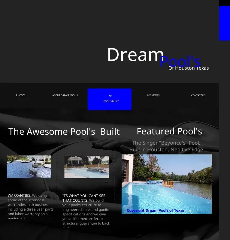 Dream Pools of Houston Flash website from 2009